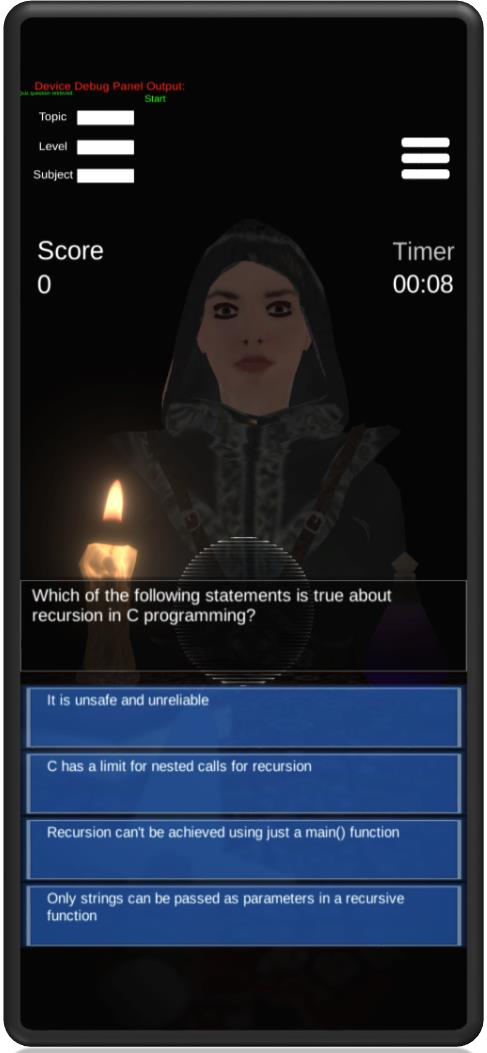 Pisica AR quiz with a character, timer and multiple-choice answers